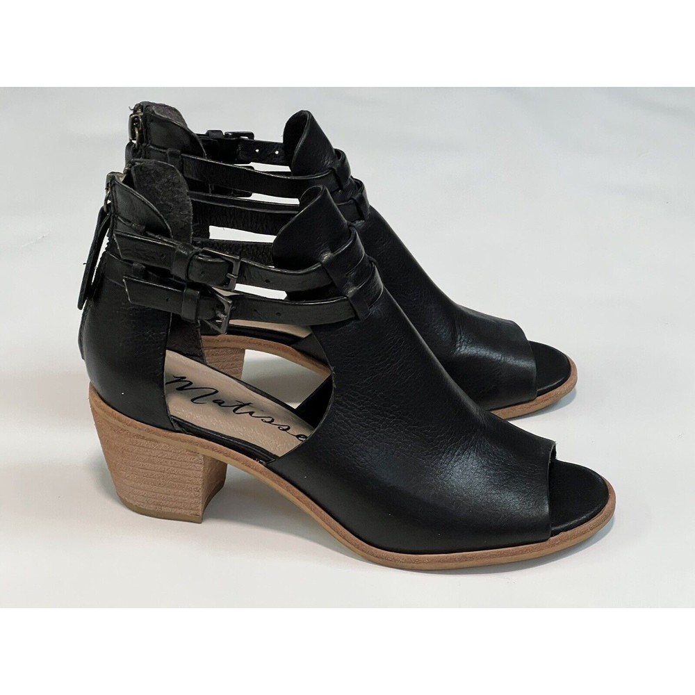 Matisse Black Leather Ankle Boots Sz 6.5 M Open Toe Back Zip